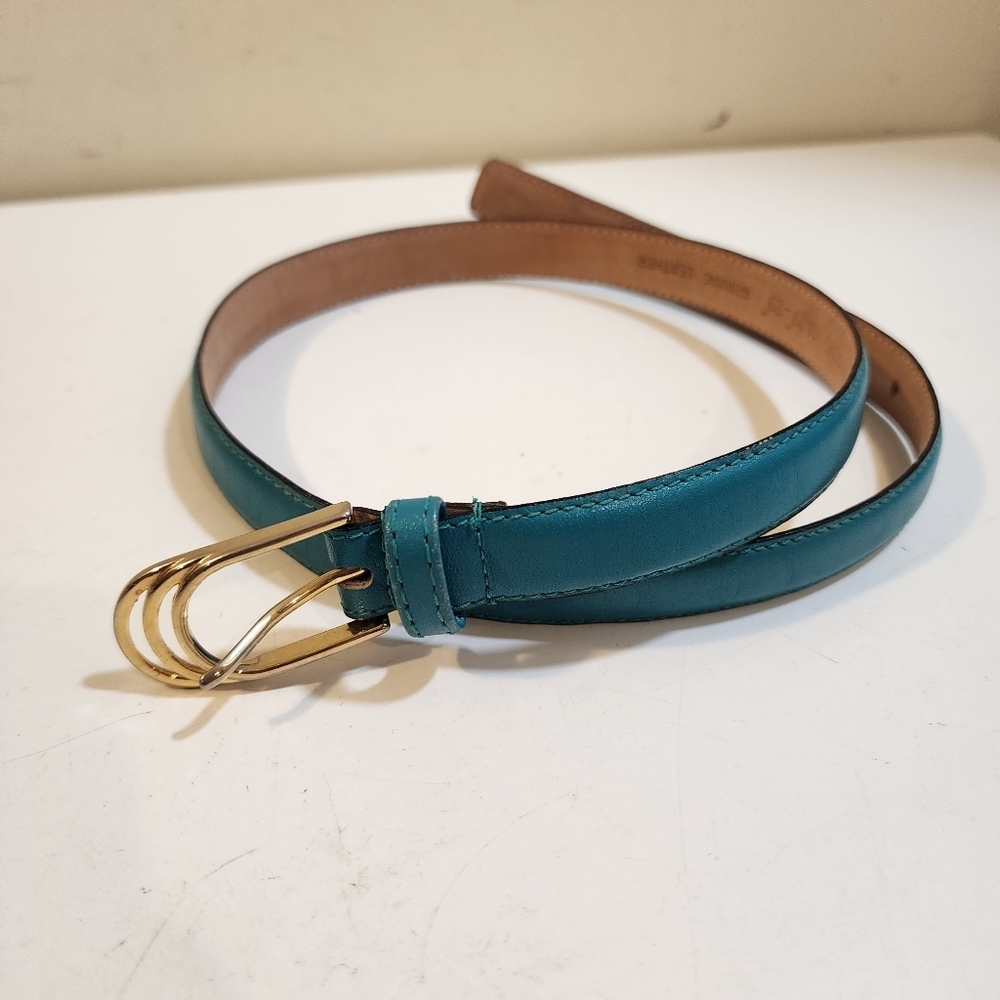 Teal Geniune Leather Belt with Gold Buckle Size M